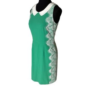 C. LUCE Green Sleeveless Sheath Shift Dress Collar Lace Zipper 60’s Mod Small